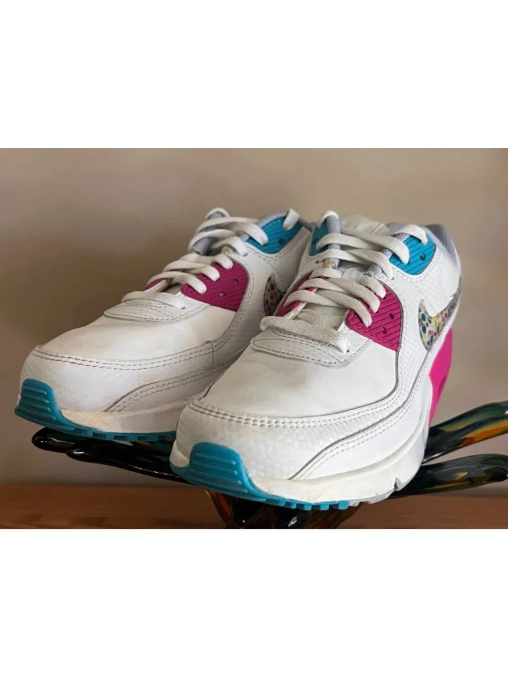 Nike Air Max 90 LTR SE ( GS ) Youth 6.5 Polka Dot White/Pink/Blue (DV1843 100)